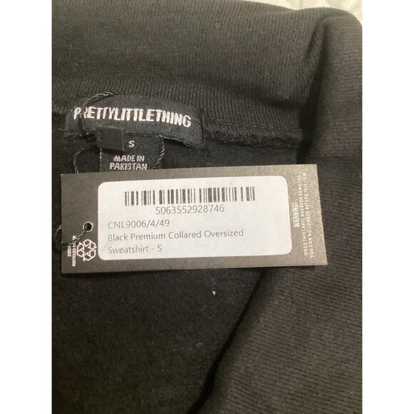 PrettyLittleThing Black Premium Collared Oversized Womens Sweatshirt Size S New - Picture 3 of 7